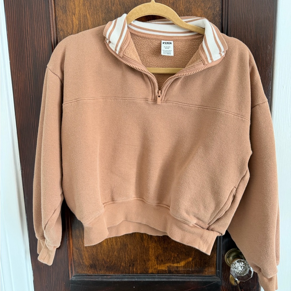 PINK Tan CROPPED Quarter-Zip